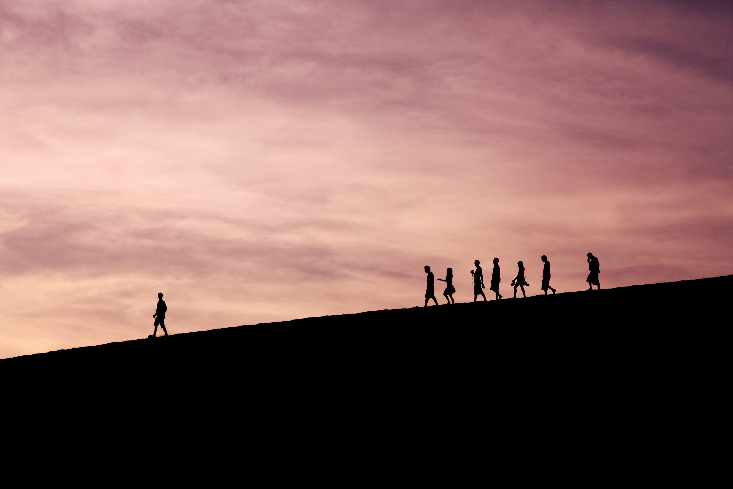 silhouette of people on hill